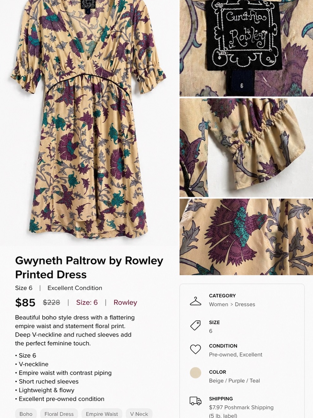 Cynthia Rowley Beige Mini Dress with Purple & Teal Floral Print